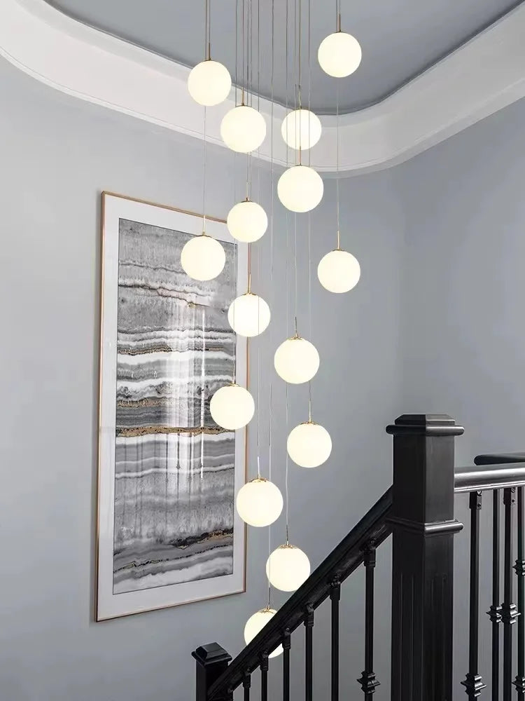 Opal Glass Ball Cluster Chandelier for Staircase and Hotel Lobby