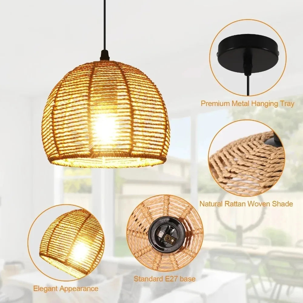 Bohemian Rattan Pendant Light for Dining Room