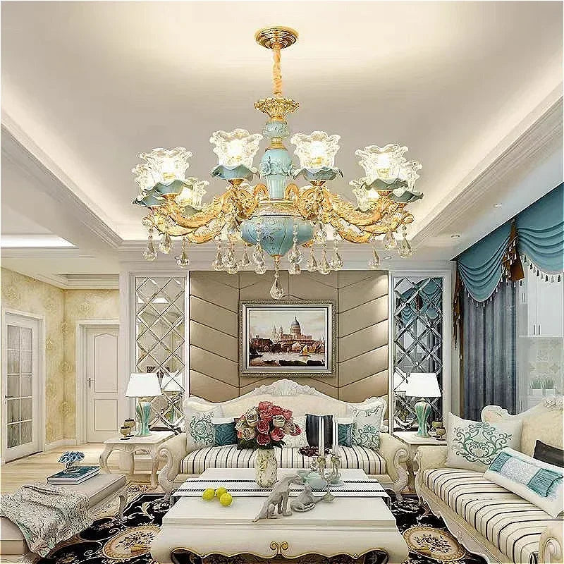 Blue Crystal Ceramic Chandelier - Living Room