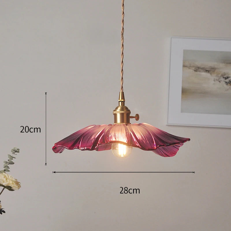 Vintage Flower Glass Pendant Light Collection with Brass Fitting for Bedroom