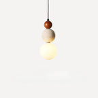 Cream Style Travertine and Wood Ball Pendant Light with Opal Globe