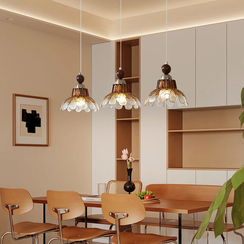 Vintage Glass Pendant Light with Iron Frame