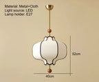 Vintage Fabric Lantern Pendant Light with Wood Beads for Bedside