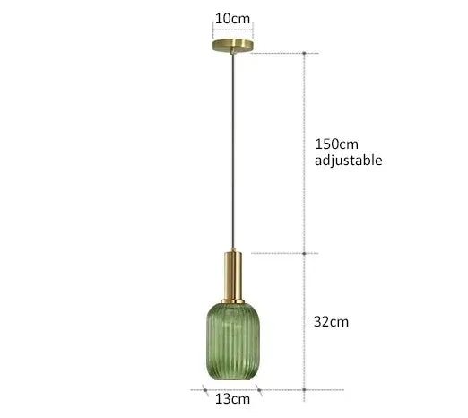 Nordic Modern Ribbed Glass Pendant Light Green/Grey/Amber Glass Hanging Lamp for Kitchen Island Dining Room Home Decor E27