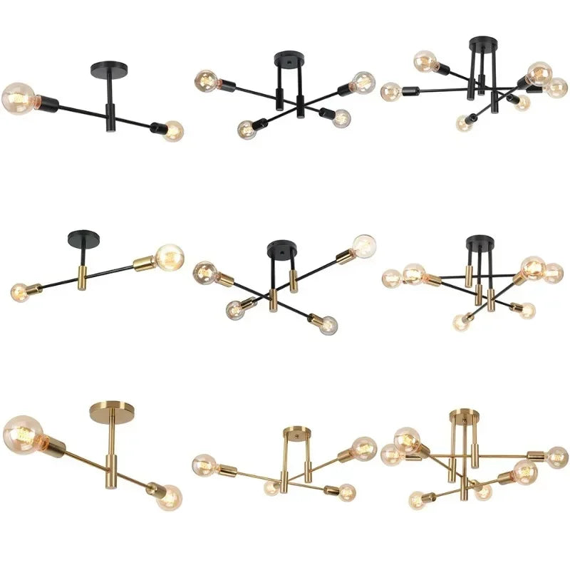 Modern Nordic Branch Ceiling Chandelier Black/Glod E27 Minimalism Living Room Shop Lighting E27 Iron Indoor Line Pendant Lamp