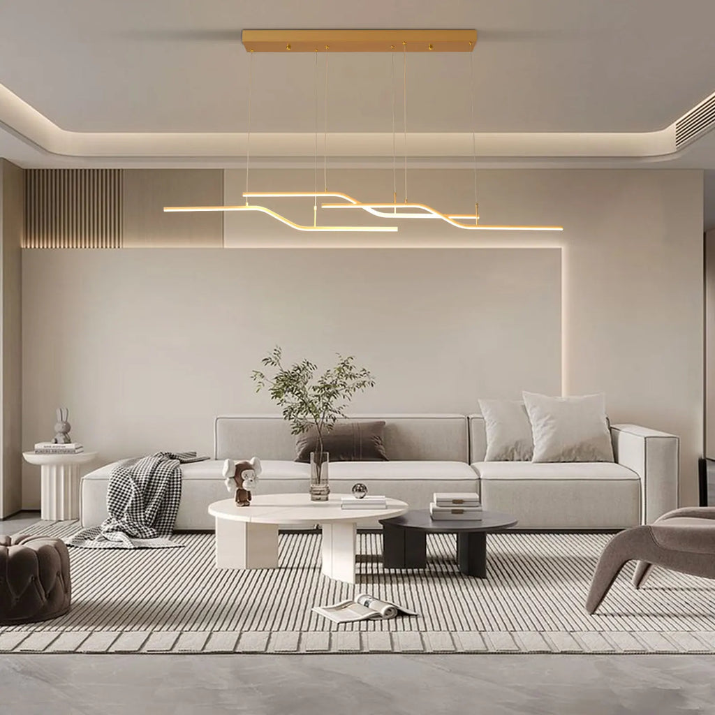 Lámpara colgante lineal minimalista dorada para comedor