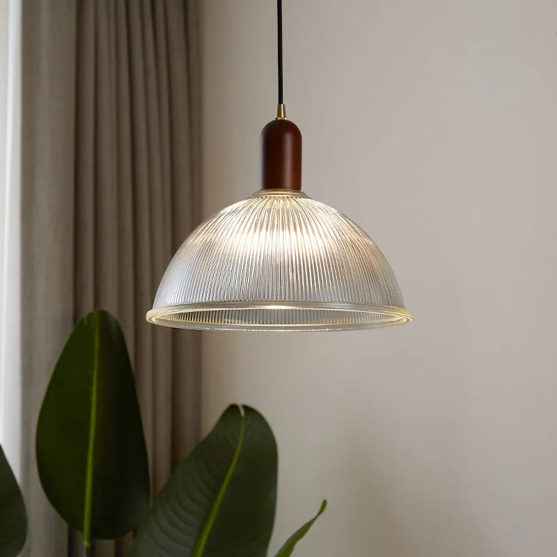 Lámpara colgante de vidrio vintage con base de hierro