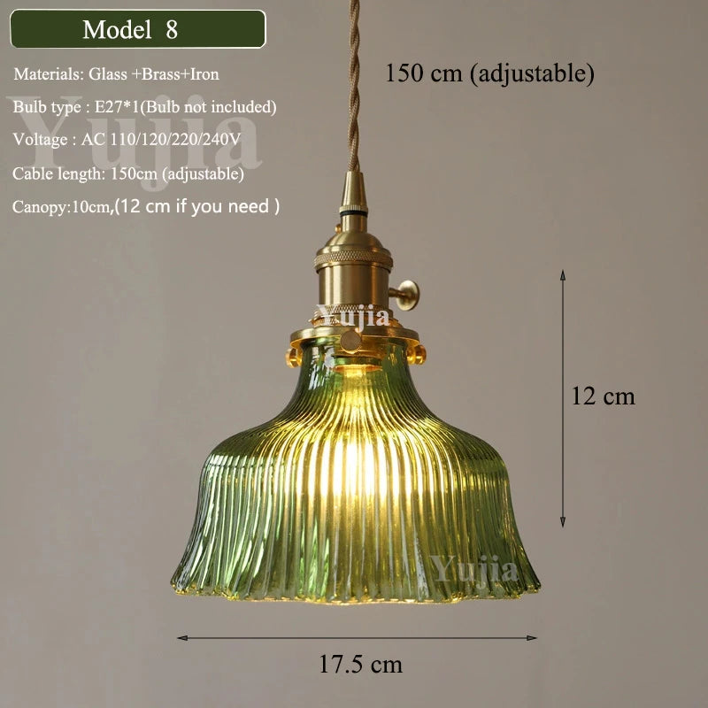Multi-Style Nordic Pendant Lamp Green Glass Ceiling Lighting Kitchen Island Hand Brass Hanging Light fixtures for Dining Room