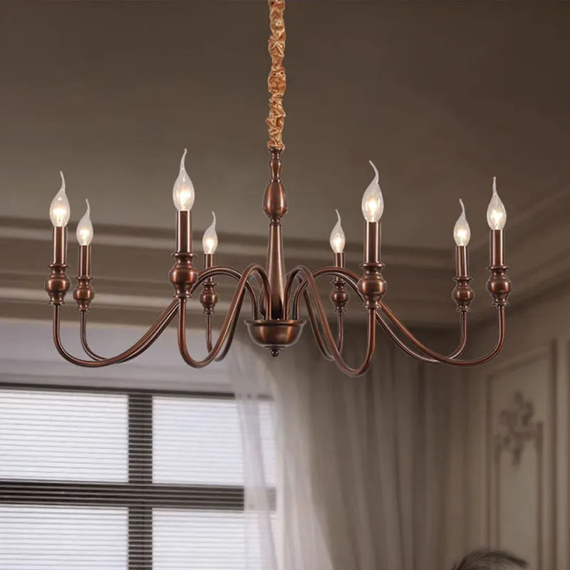 Black Iron Candle Chandelier Crystal Accents