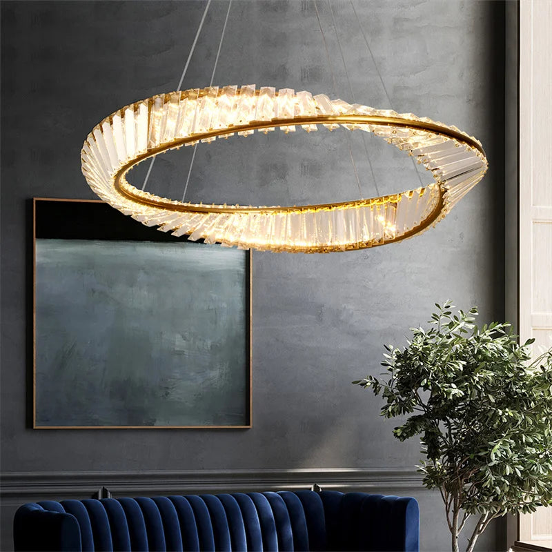 Luxury Crystal Twist Ring Chandelier in Gold for Dining Room