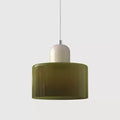Retro Stained Glass Cylinder Pendant Light in Pastel Colors for Bedside