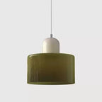 Retro Stained Glass Cylinder Pendant Light in Pastel Colors for Bedside
