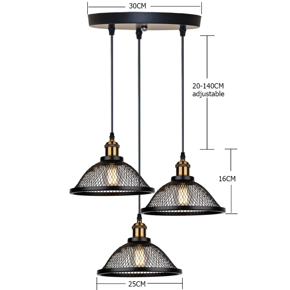 Industrial Black Iron Mesh Pendant Light for Dining