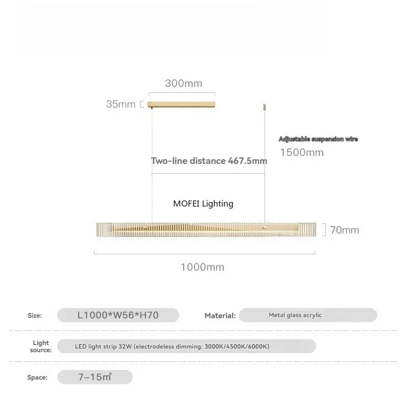 Minimalist Linear Pendant Light with Metal Finish