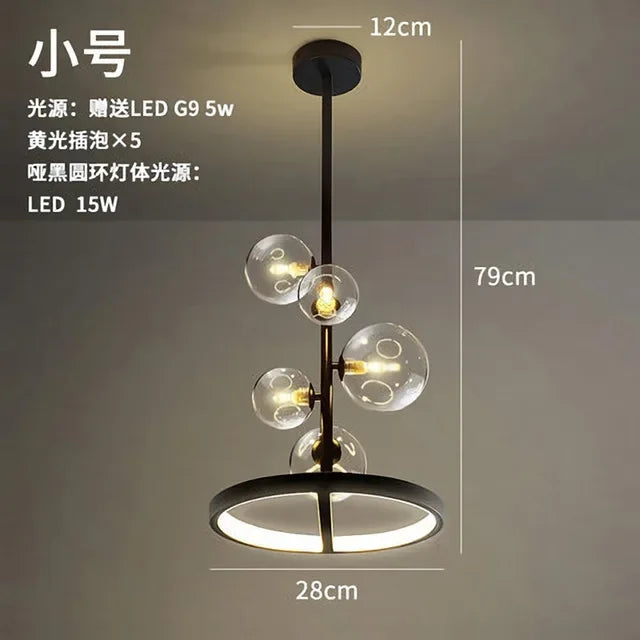 Modern Ring Glass Ball LED Chandelier Iron Frame