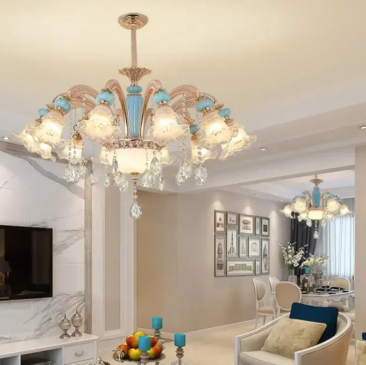 Modern Nordic Ceramic Chandelier with Crystal Drops