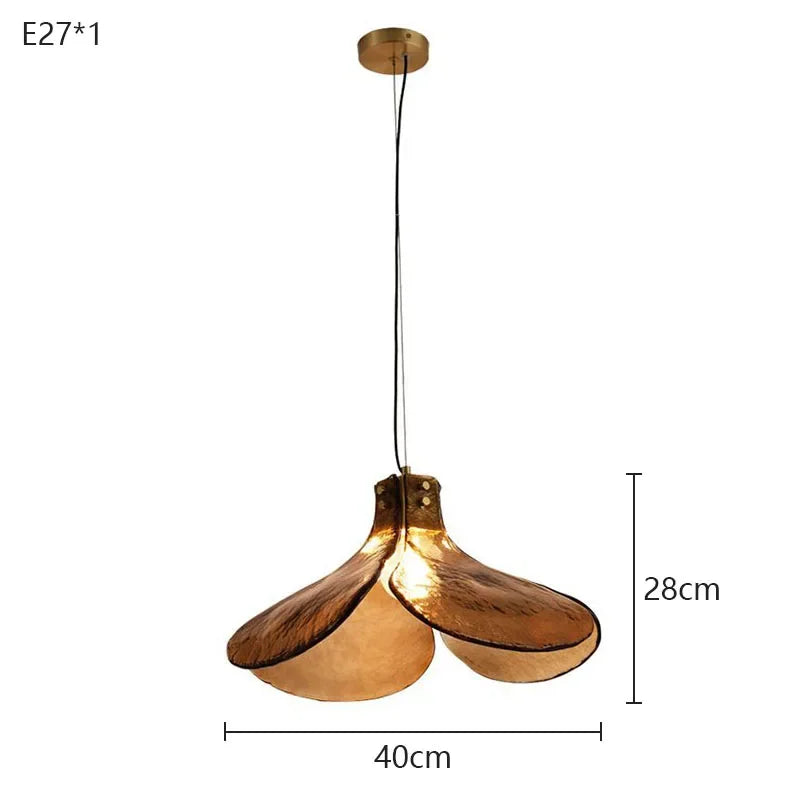 Retro Glass Flower Pendant Light Copper Finish