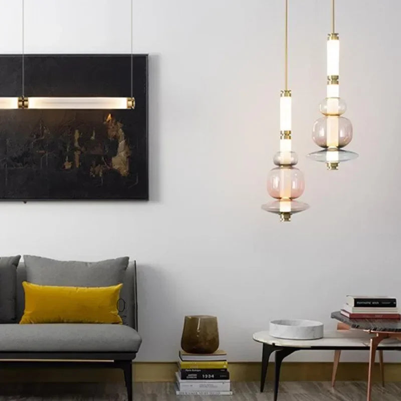 Minimalist Glass Pendant Light with Brass Accents