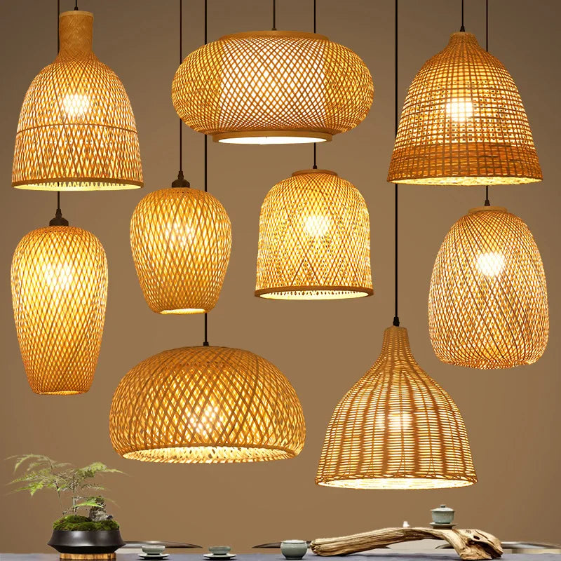 Bohemian Bamboo Rattan Pendant Light Woven