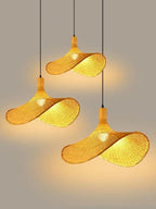 Bohemian Rattan Pendant Light - Woven Hat Design