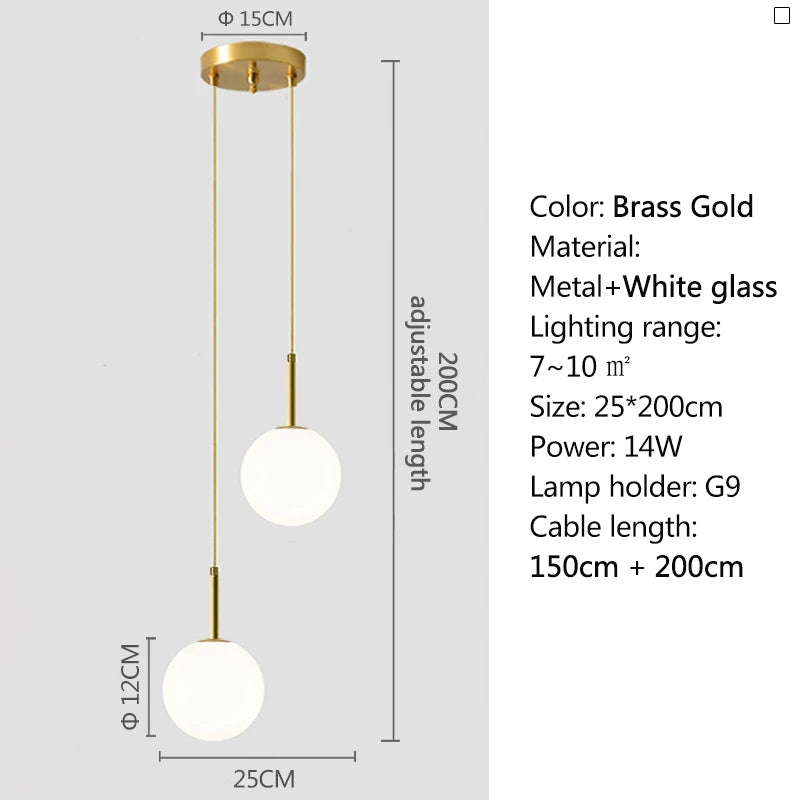Modern LED Bedside Pendant Light White/Smoke Gray Glass Ball Ceiling Hanging Lamps Nordic Home Decoration Ceiling Pendant Lamp