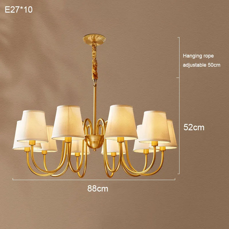 Copper Pendant Chandelier with Fabric Shade