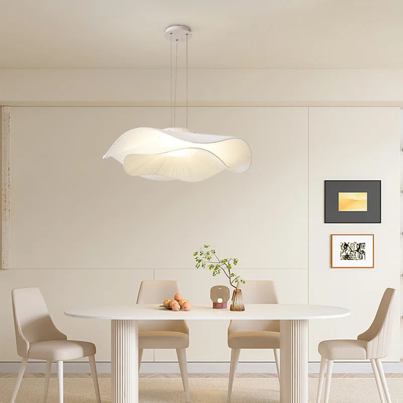 Lámpara colgante de tela blanca minimalista para comedor