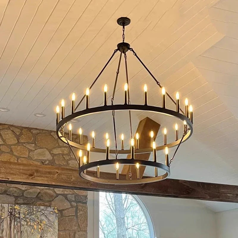 American wrought iron circular pendant light, candle pendant light, retro circular dining room light, living room pendant light