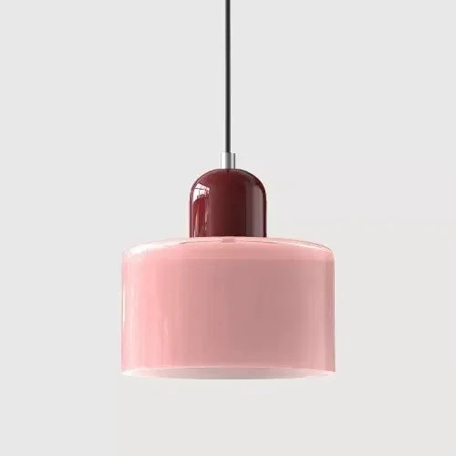 Retro Stained Glass Cylinder Pendant Light in Pastel Colors for Bedside
