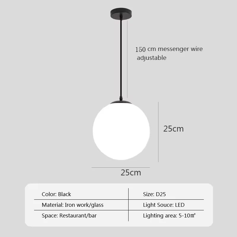 Nordic Glass Ball Pendant Light Brass Iron Hanging Lamp