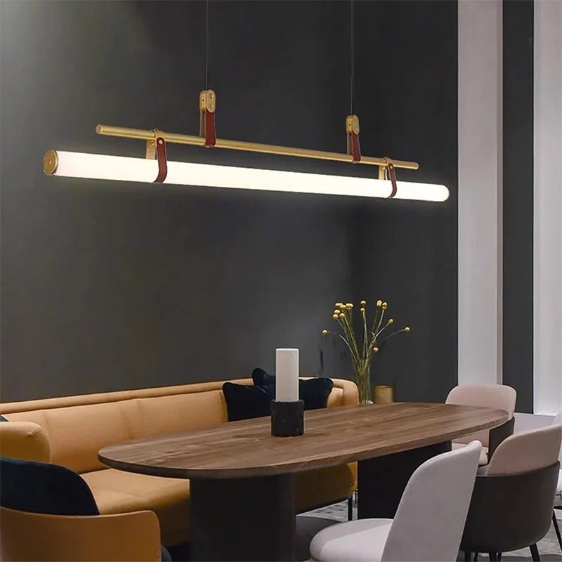 Nordic Brass Pendant Light with Leather Accents
