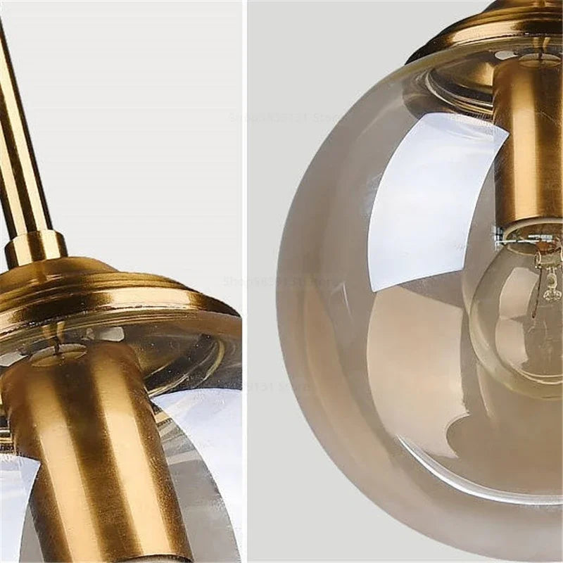 Nordic Glass Ball Pendant Light 15cm with Brass Stem for Bedside