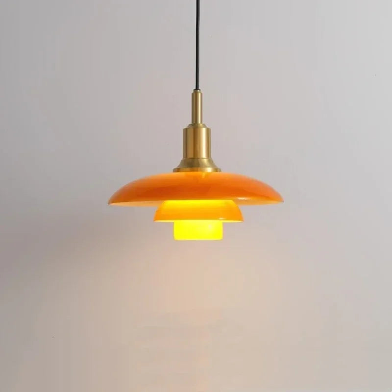 Danish Three Tier Glass Dish Pendant Light in White and Gold for Dining Room