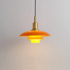 Danish Three Tier Glass Dish Pendant Light in White and Gold for Dining Room
