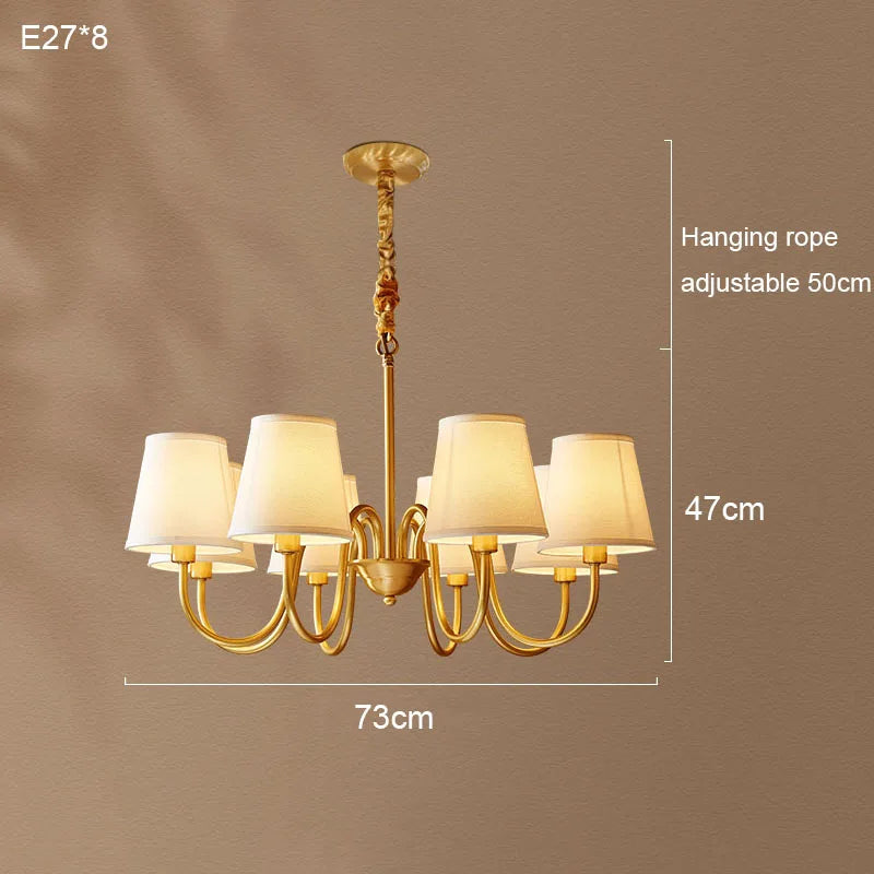 Copper Pendant Chandelier with Fabric Shade