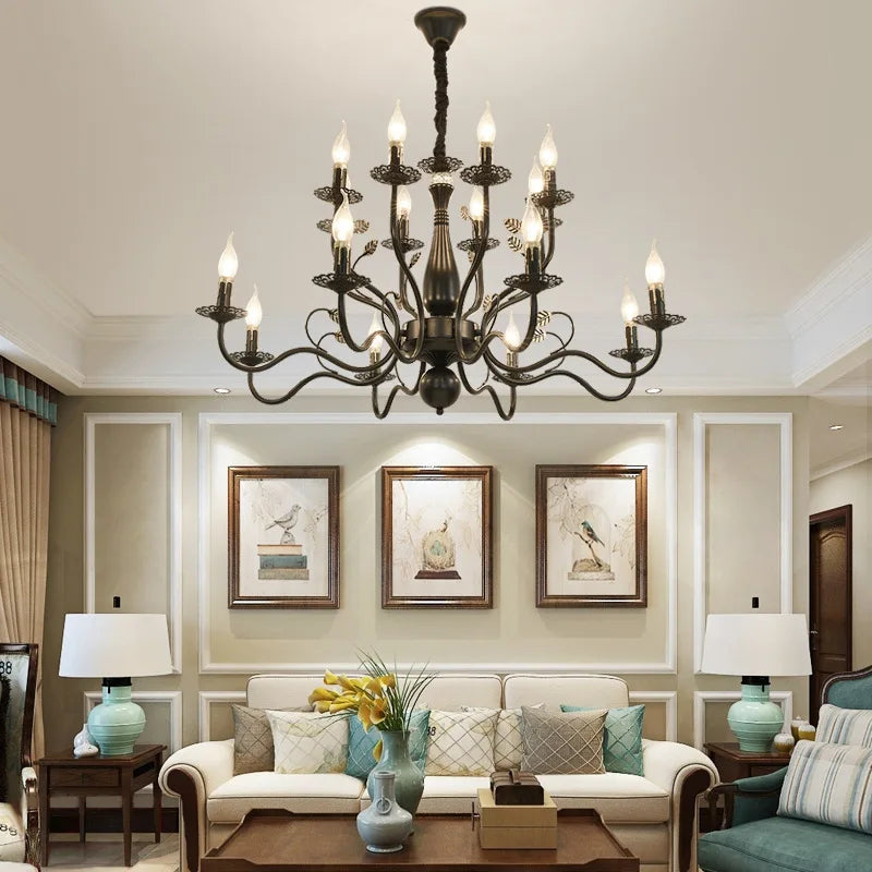 Modern Black Gold Wrought Iron Chandelier