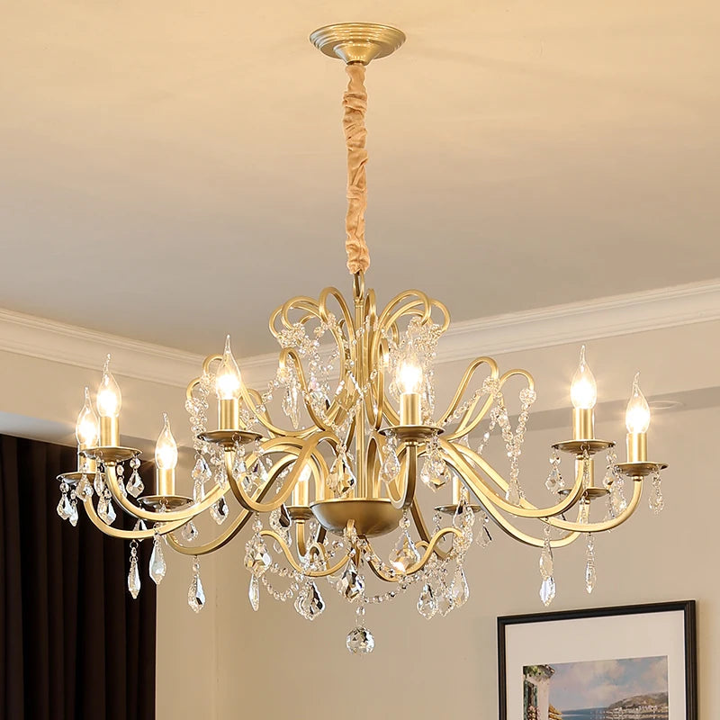 Gold Wrought Iron Crystal Chandelier