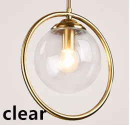 Nordic Golden Iron Pendant Light with Glass Shade