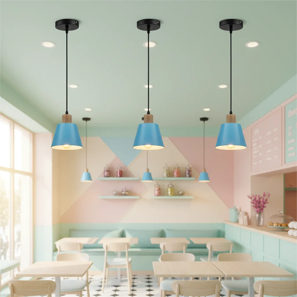Nordic Metal Pendant Lamp with Wood Accent
