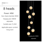 Starry Glass Ball Cluster Chandelier for Staircase in Smoky Gray and Cognac