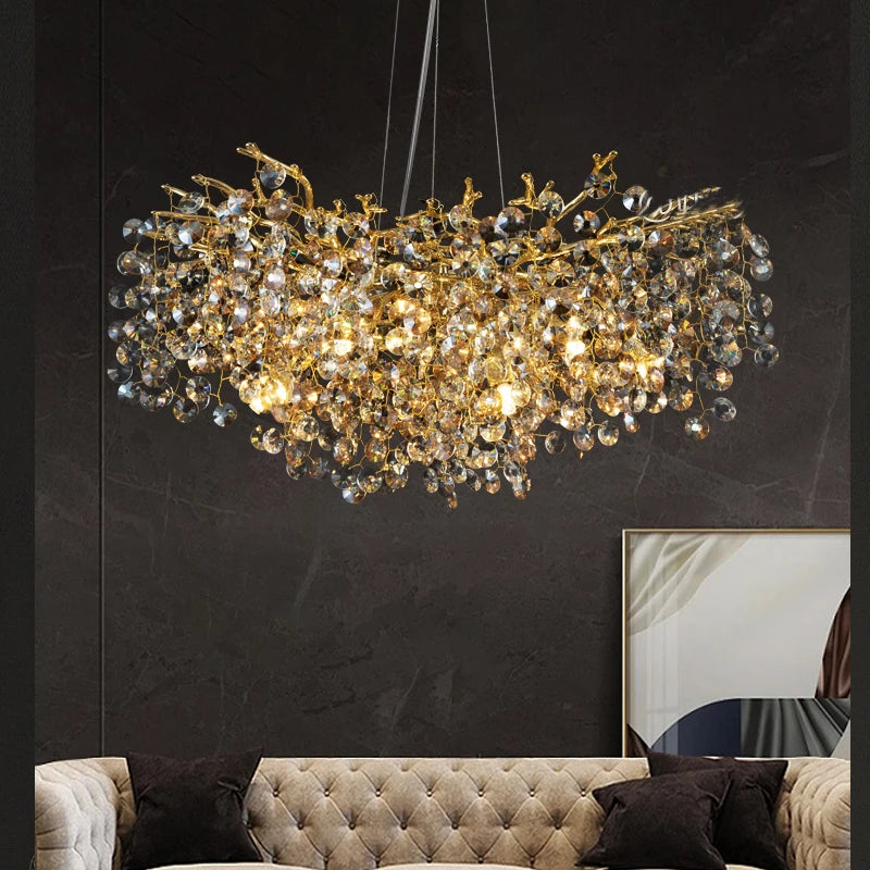 Modern Gold Branch Crystal Chandelier for Dining Room