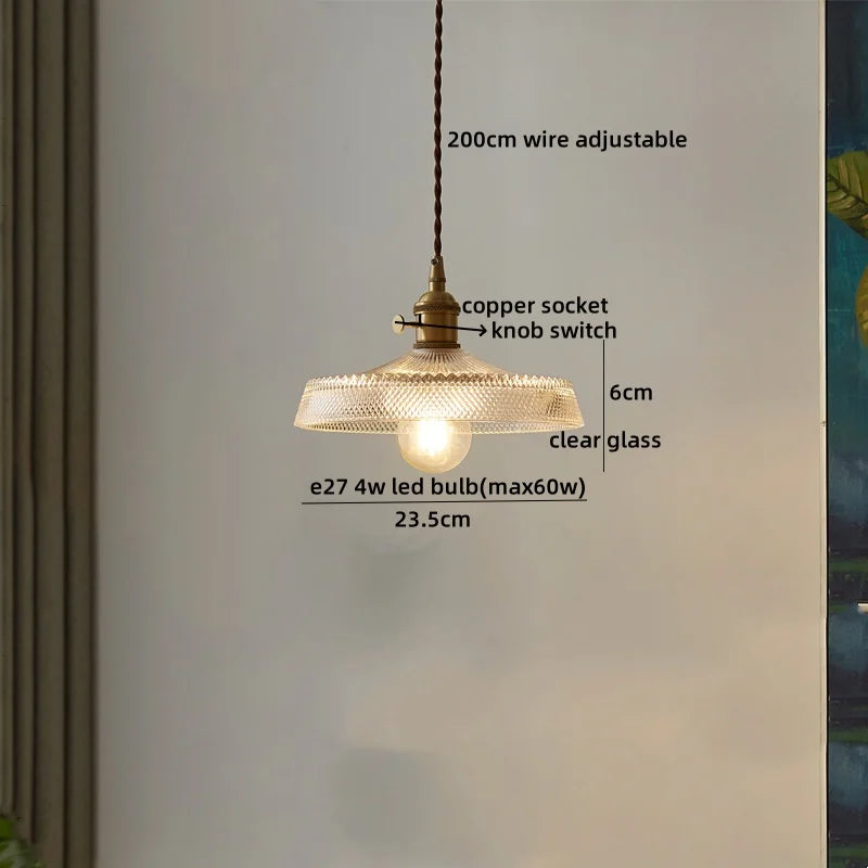 Nordic Glass Pendant Light with Copper Fixture