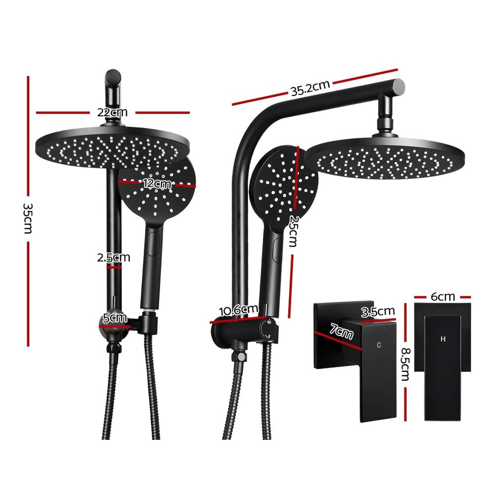 Cefito 9'' Rain Shower Head Set Handheld Round High Pressure Twins Tap
