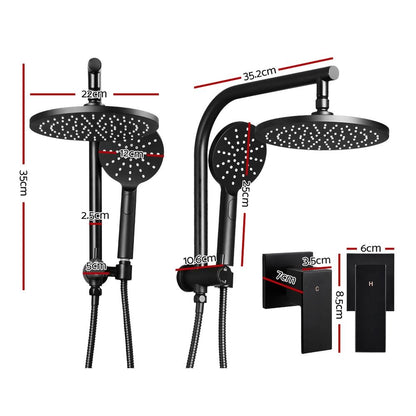 Cefito 9'' Rain Shower Head Set Handheld Round High Pressure Twins Tap
