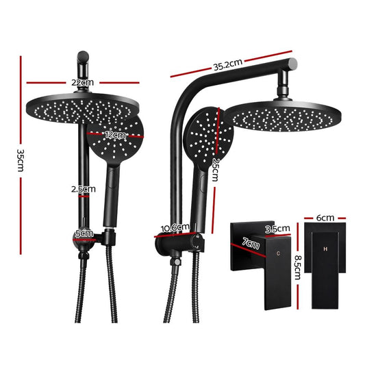 Cefito 9'' Rain Shower Head Set Handheld Round High Pressure Twins Tap