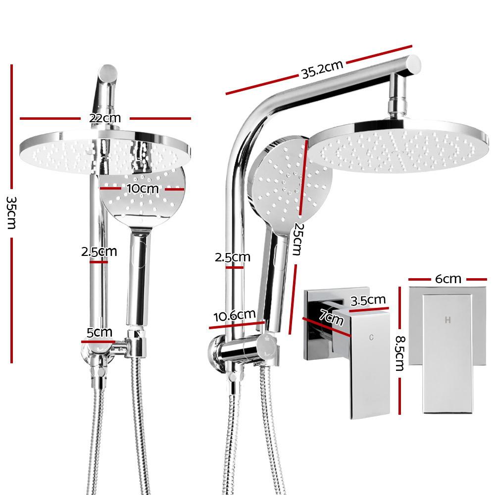 Cefito 9'' Rain Shower Head Set Handheld Round High Pressure Twins Tap