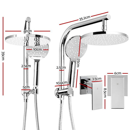 Cefito 9'' Rain Shower Head Set Handheld Round High Pressure Twins Tap