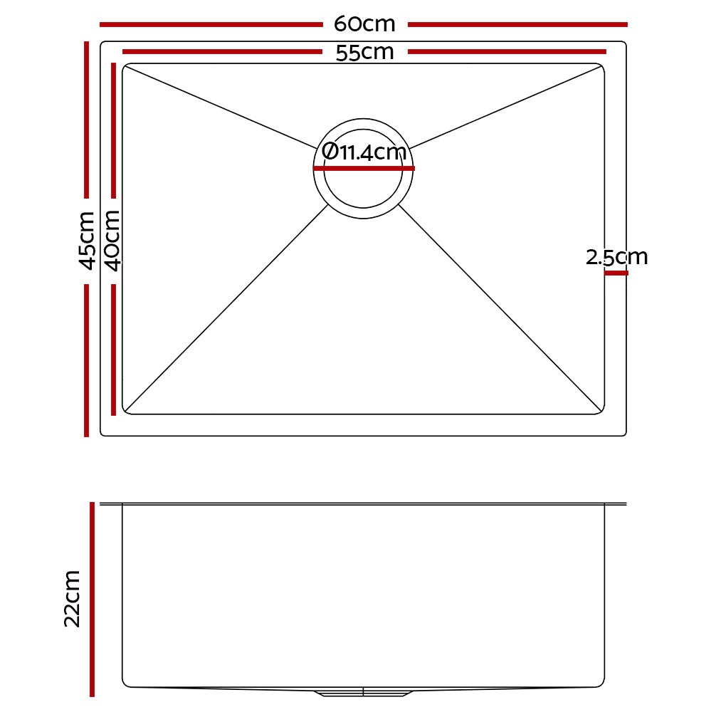 Cefito 60cm x 45cm Stainless Steel Kitchen Sink Under/Top/Flush Mount