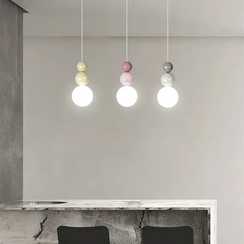 Cream Style Stacked Ball Pendant Light in Pastel Colors for Bedside