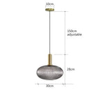 Nordic Modern Ribbed Glass Pendant Light Green/Grey/Amber Glass Hanging Lamp for Kitchen Island Dining Room Home Decor E27